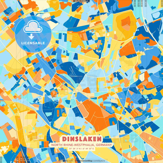 Dinslaken, North Rhine-Westphalia, Germany blue and orange vector art map template