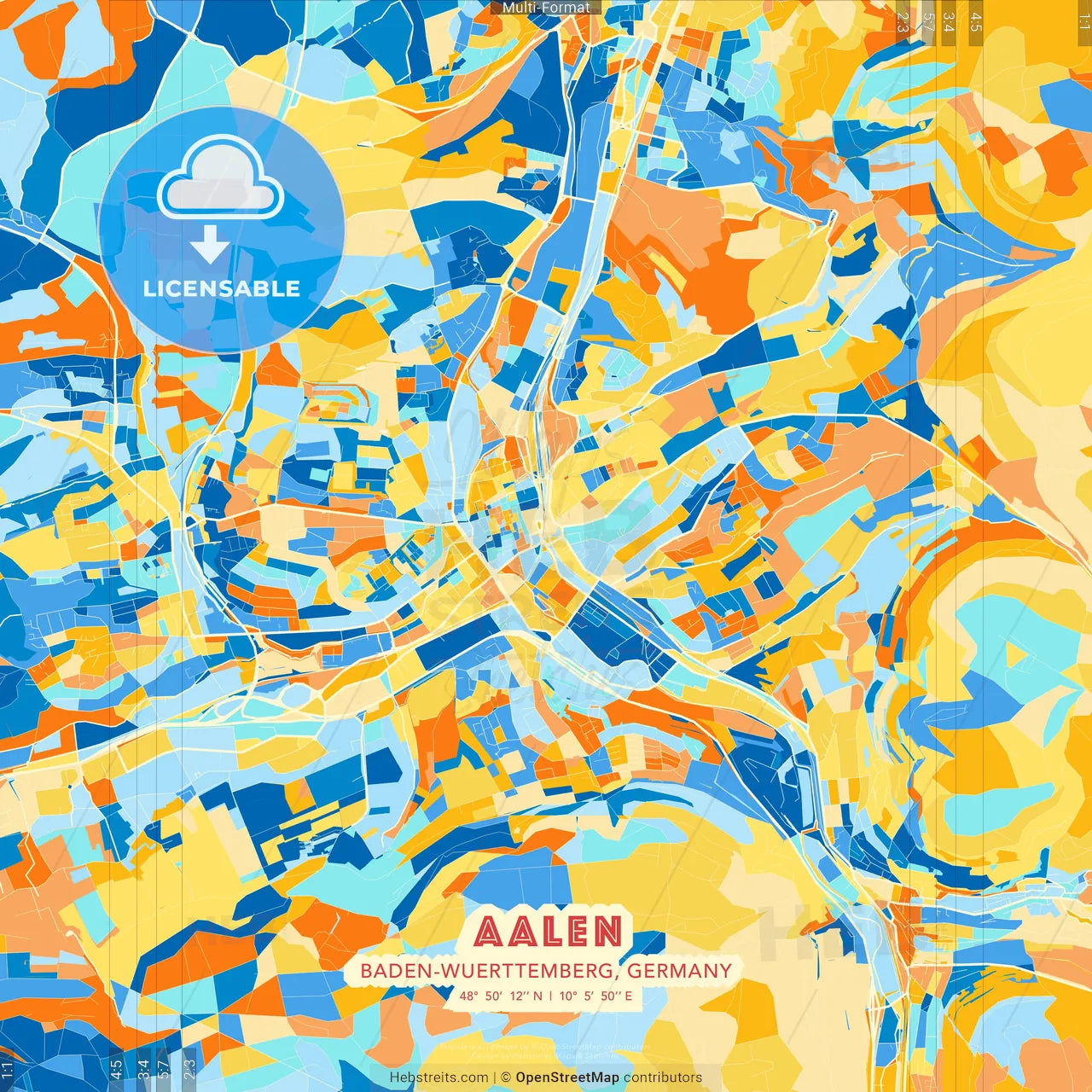 Aalen, Baden-Wuerttemberg, Germany blue and orange vector art map template