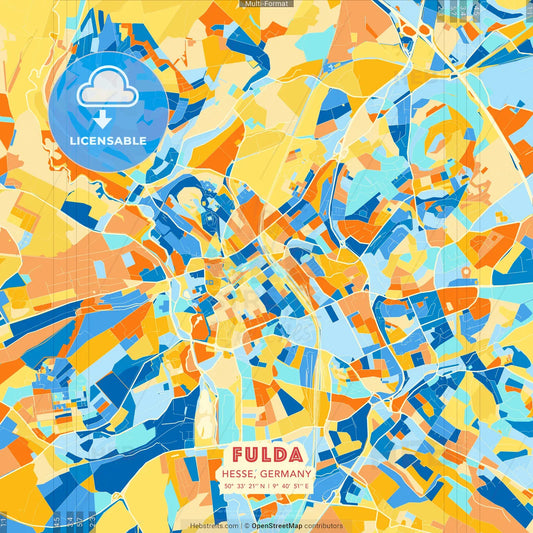 Fulda, Hesse, Germany blue and orange vector art map template