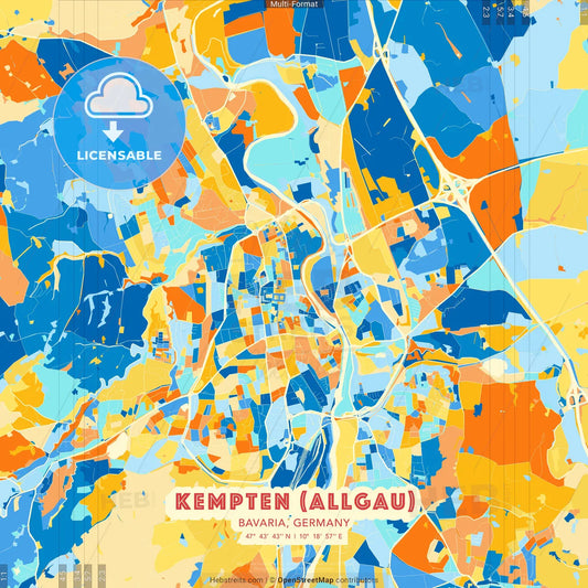 Kempten (Allgau), Bavaria, Germany blue and orange vector art map template