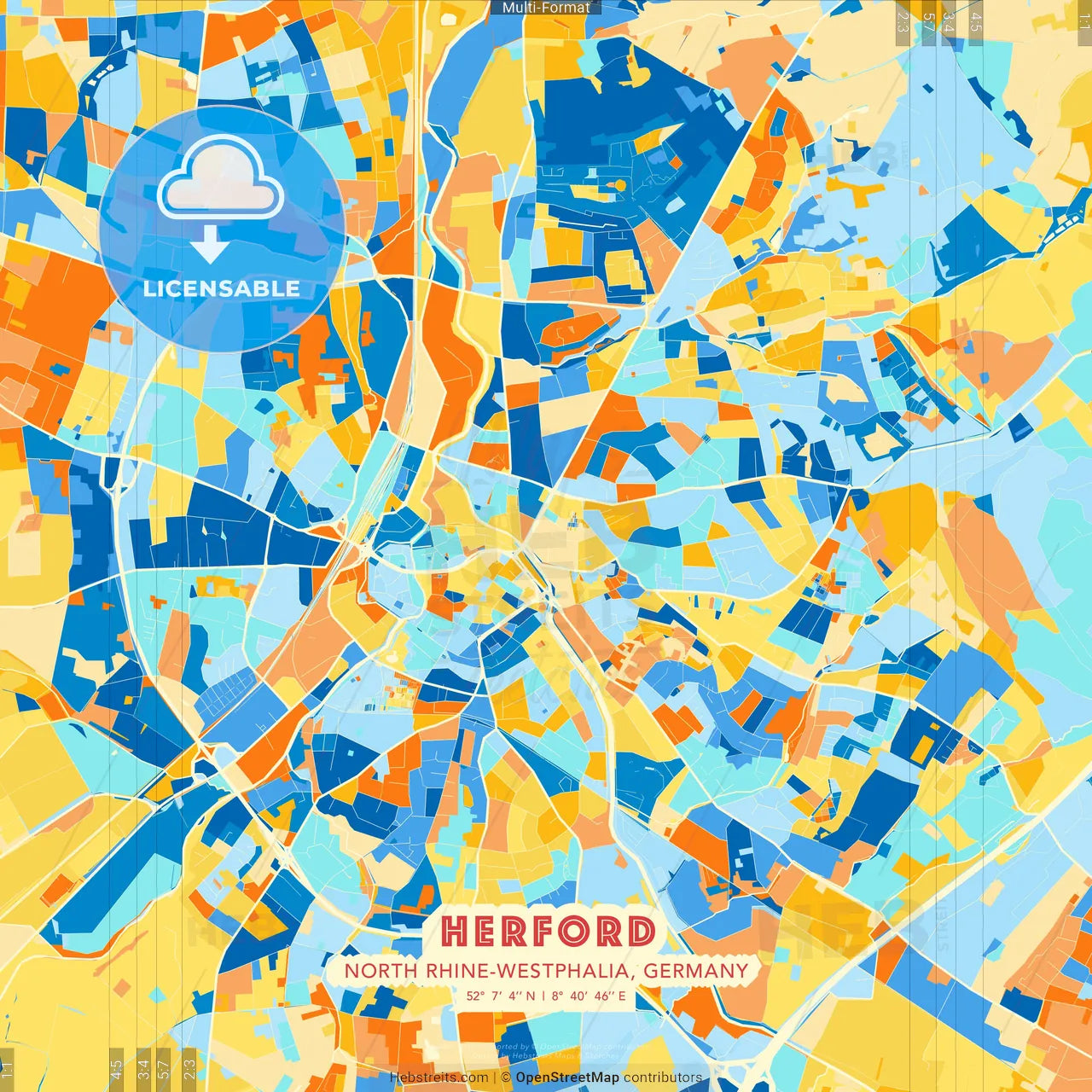 Herford, North Rhine-Westphalia, Germany blue and orange vector art map template