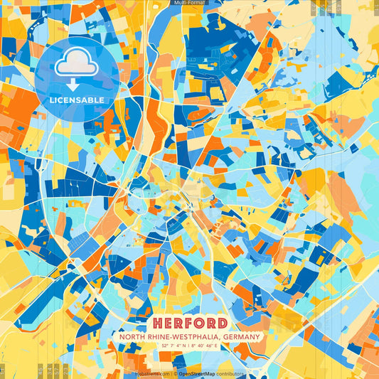 Herford, North Rhine-Westphalia, Germany blue and orange vector art map template