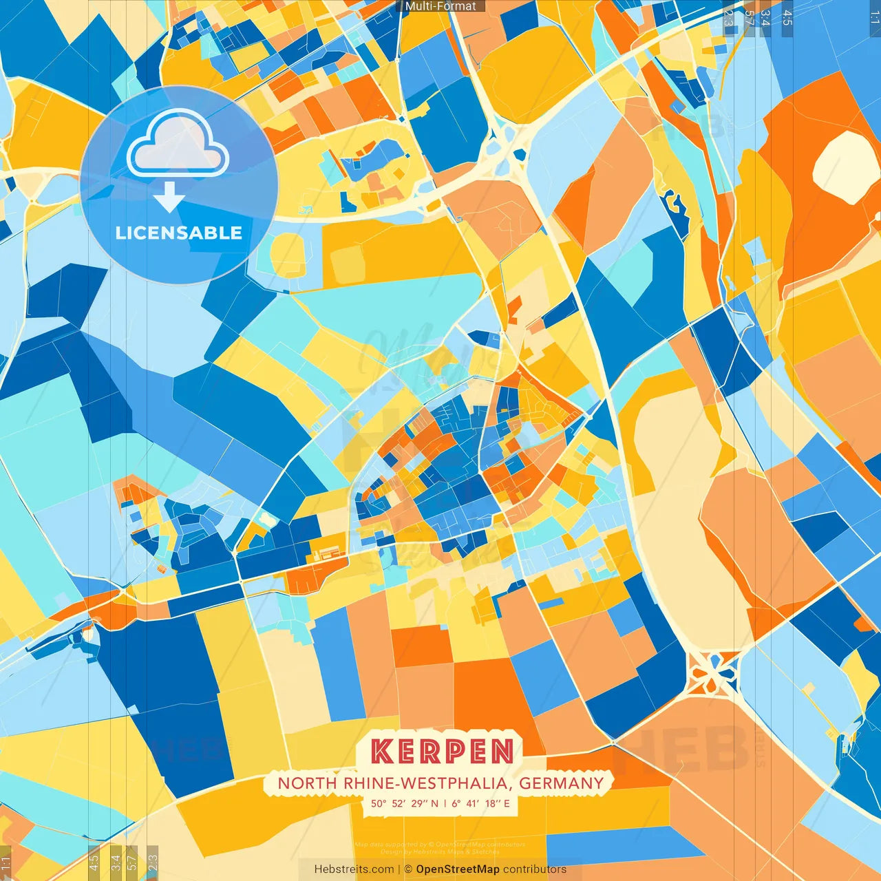 Kerpen, North Rhine-Westphalia, Germany blue and orange vector art map template