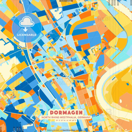 Dormagen, North Rhine-Westphalia, Germany blue and orange vector art map template