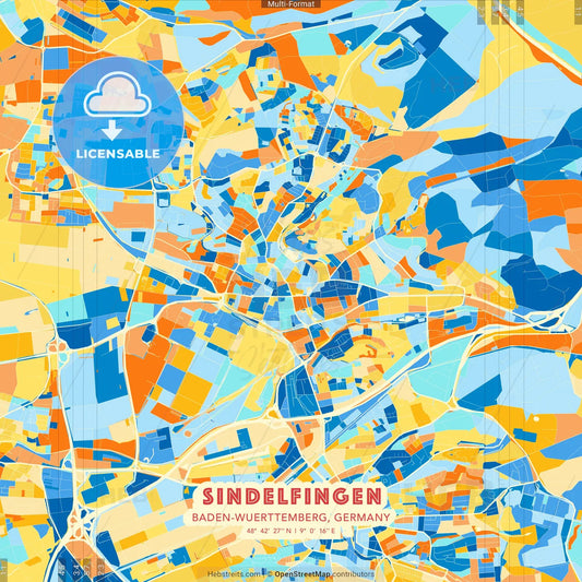 Sindelfingen, Baden-Wuerttemberg, Germany blue and orange vector art map template
