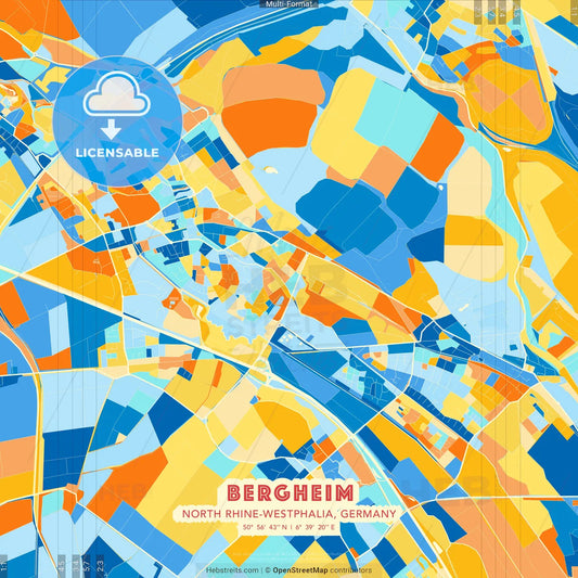 Bergheim, North Rhine-Westphalia, Germany blue and orange vector art map template