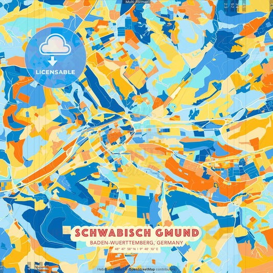 Schwabisch Gmund, Baden-Wuerttemberg, Germany blue and orange vector art map template
