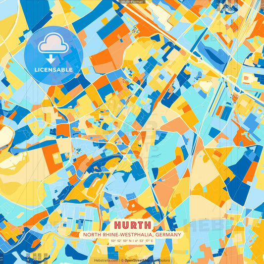 Hurth, North Rhine-Westphalia, Germany blue and orange vector art map template