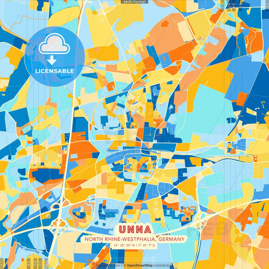 Unna, North Rhine-Westphalia, Germany blue and orange vector art map template