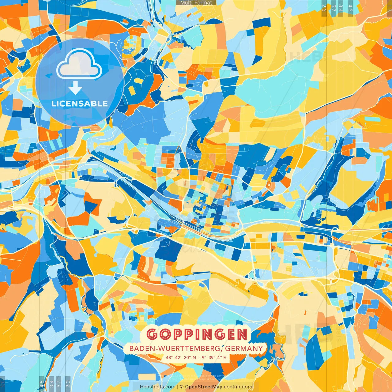 Goppingen, Baden-Wuerttemberg, Germany blue and orange vector art map template