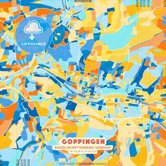 Goppingen, Baden-Wuerttemberg, Germany blue and orange vector art map template