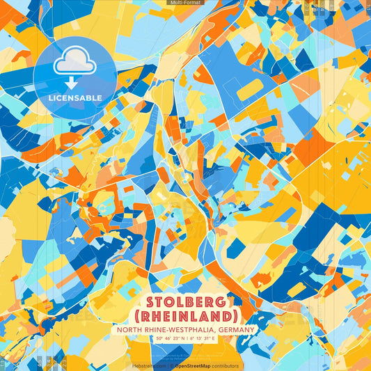 Stolberg (Rheinland), North Rhine-Westphalia, Germany blue and orange vector art map template