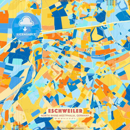 Eschweiler, North Rhine-Westphalia, Germany blue and orange vector art map template