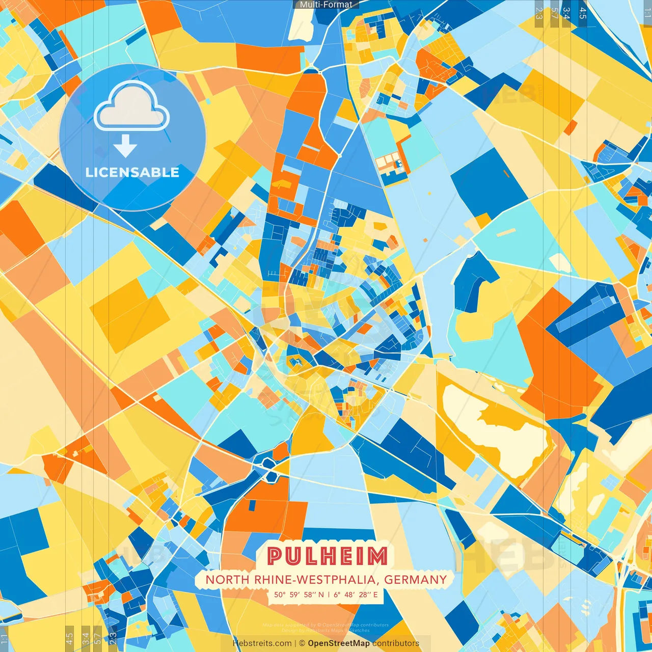 Pulheim, North Rhine-Westphalia, Germany blue and orange vector art map template