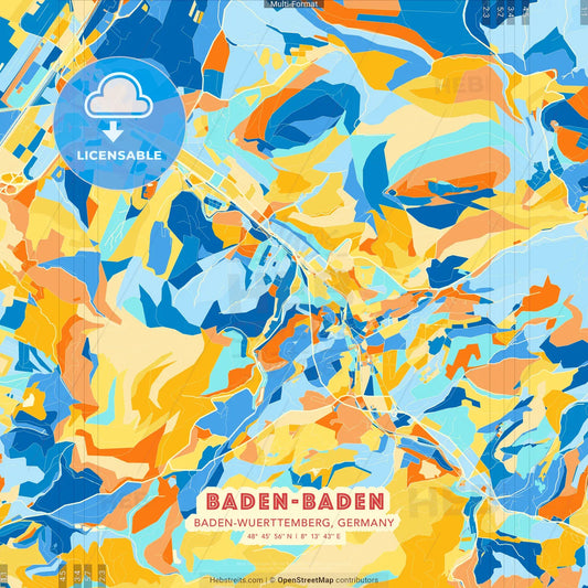 Baden-Baden, Baden-Wuerttemberg, Germany blue and orange vector art map template