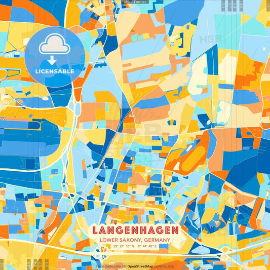 Langenhagen, Lower Saxony, Germany blue and orange vector art map template
