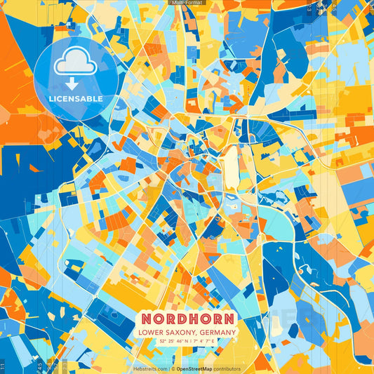 Nordhorn, Lower Saxony, Germany blue and orange vector art map template