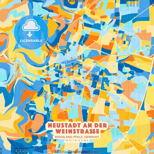 Neustadt an der Weinstraße, Rheinland-Pfalz, Germany blue and orange vector art map template