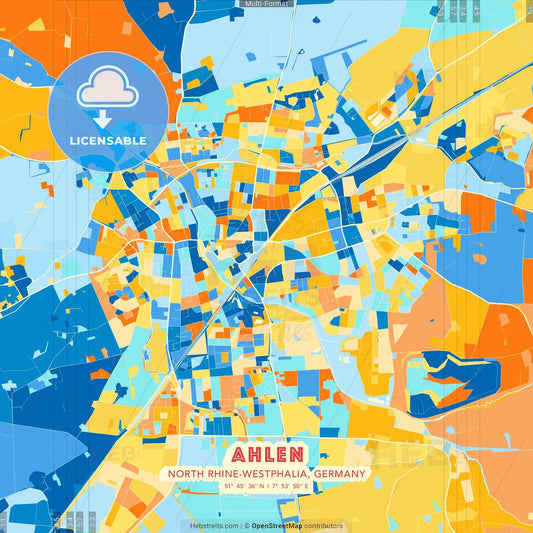 Ahlen, North Rhine-Westphalia, Germany blue and orange vector art map template