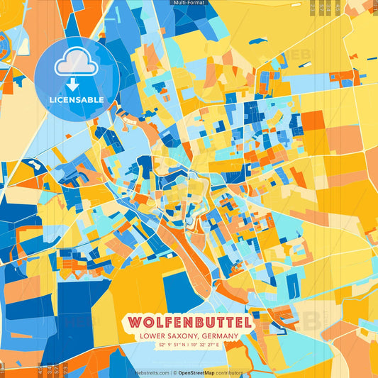 Wolfenbuttel, Lower Saxony, Germany blue and orange vector art map template