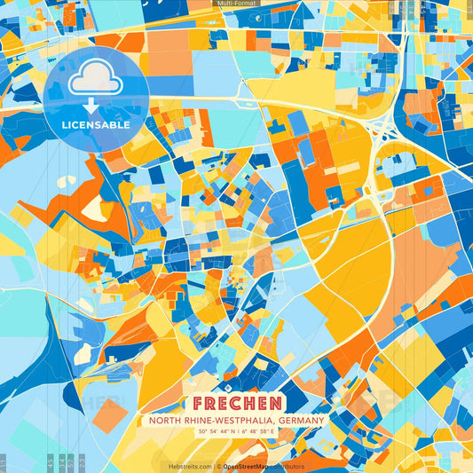 Frechen, North Rhine-Westphalia, Germany blue and orange vector art map template