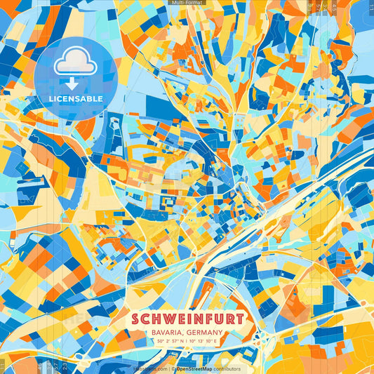 Schweinfurt, Bavaria, Germany blue and orange vector art map template