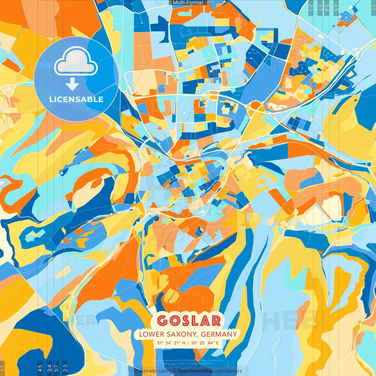 Goslar, Lower Saxony, Germany blue and orange vector art map template