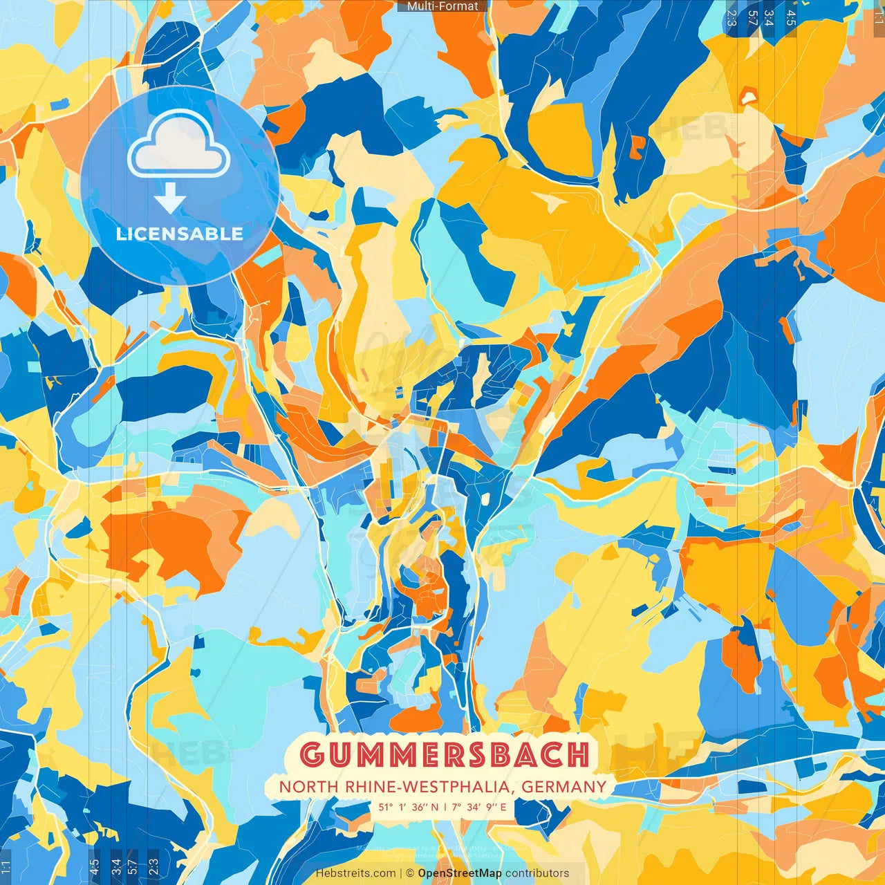 Gummersbach, North Rhine-Westphalia, Germany blue and orange vector art map template