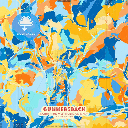 Gummersbach, North Rhine-Westphalia, Germany blue and orange vector art map template