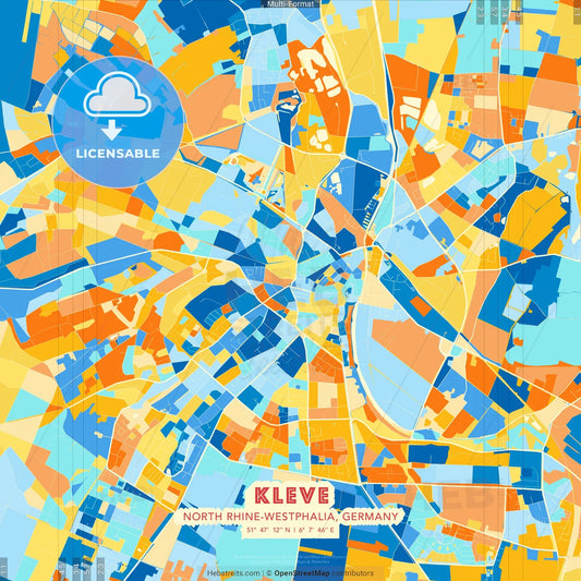Kleve, North Rhine-Westphalia, Germany blue and orange vector art map template