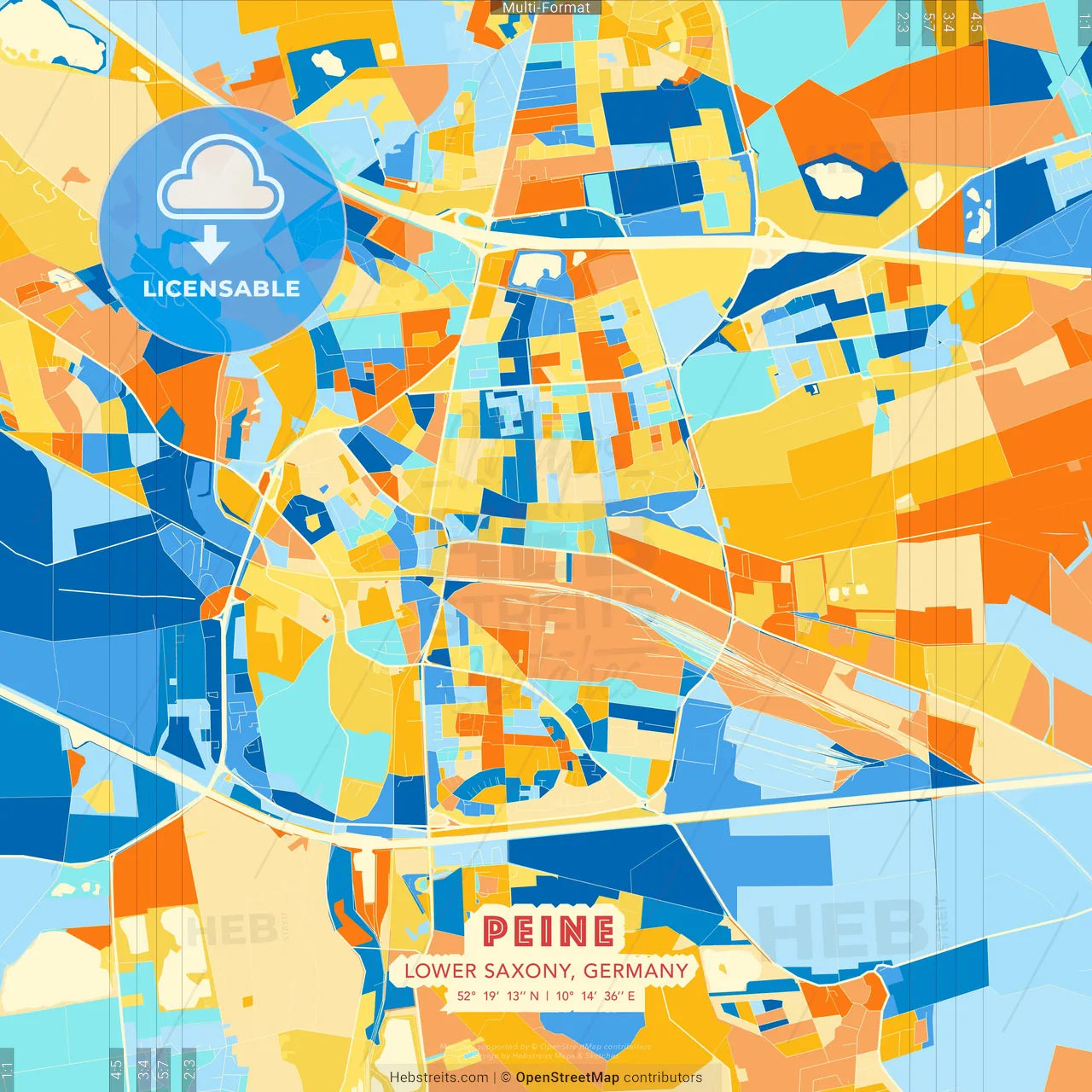 Peine, Lower Saxony, Germany blue and orange vector art map template