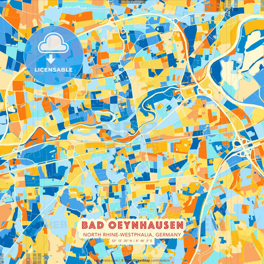 Bad Oeynhausen, North Rhine-Westphalia, Germany blue and orange vector art map template