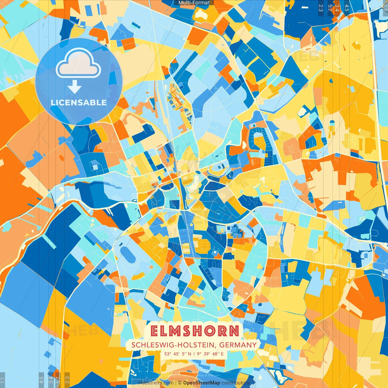 Elmshorn, Schleswig-Holstein, Germany blue and orange vector art map template
