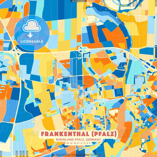 Frankenthal (Pfalz), Rheinland-Pfalz, Germany blue and orange vector art map template