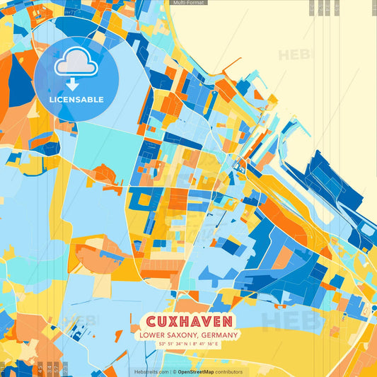 Cuxhaven, Lower Saxony, Germany blue and orange vector art map template