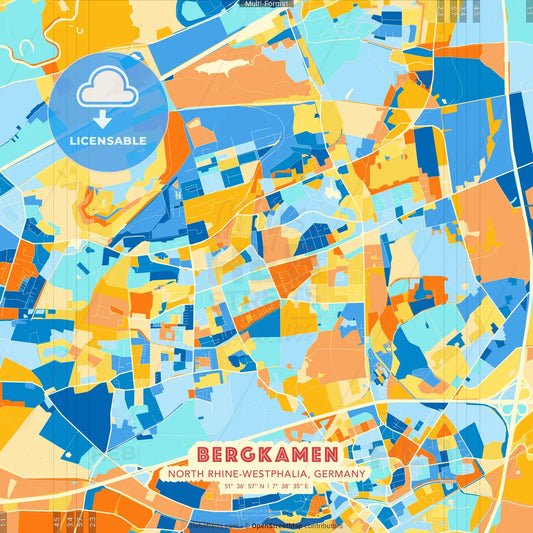 Bergkamen, North Rhine-Westphalia, Germany blue and orange vector art map template