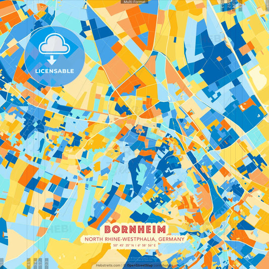 Bornheim, North Rhine-Westphalia, Germany blue and orange vector art map template