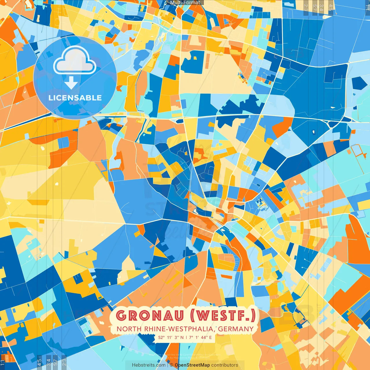 Gronau (Westf.), North Rhine-Westphalia, Germany blue and orange vector art map template