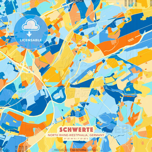 Schwerte, North Rhine-Westphalia, Germany blue and orange vector art map template