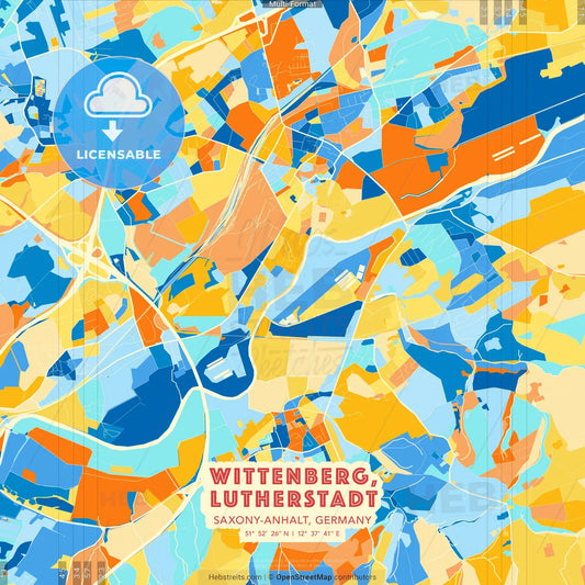 Wittenberg, Lutherstadt, Saxony-Anhalt, Germany blue and orange vector art map template