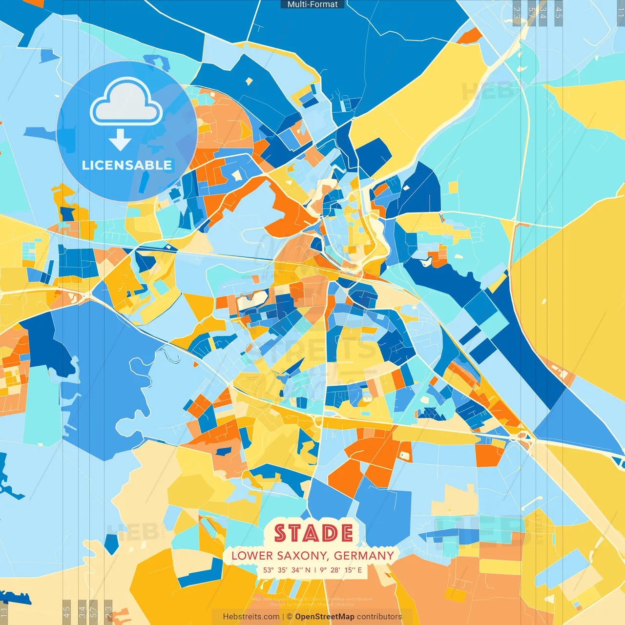 Stade, Lower Saxony, Germany blue and orange vector art map template