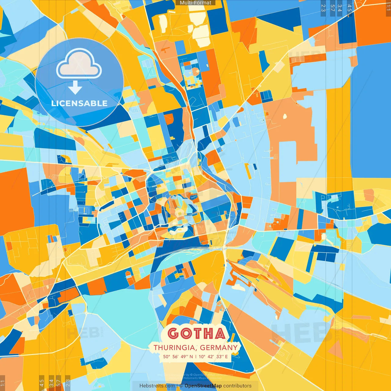 Gotha, Thuringia, Germany blue and orange vector art map template