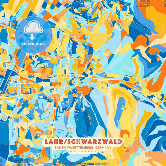 Lahr/Schwarzwald, Baden-Wuerttemberg, Germany blue and orange vector art map template