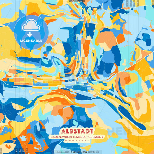 Albstadt, Baden-Wuerttemberg, Germany blue and orange vector art map template