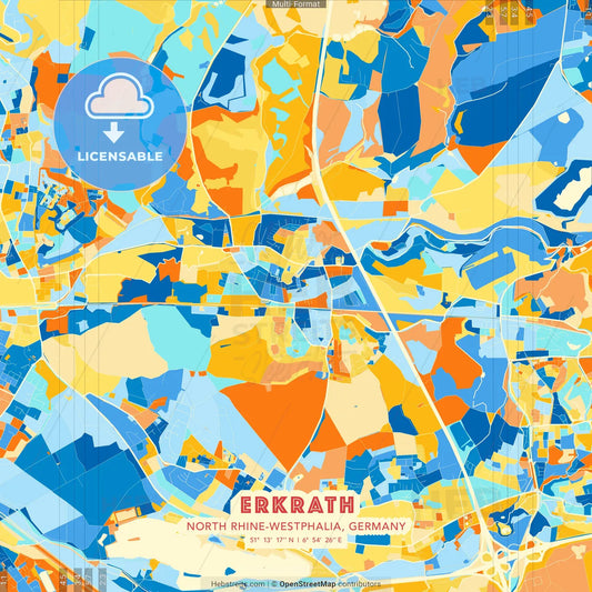 Erkrath, North Rhine-Westphalia, Germany blue and orange vector art map template