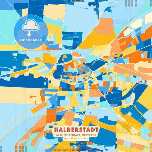 Halberstadt, Saxony-Anhalt, Germany blue and orange vector art map template