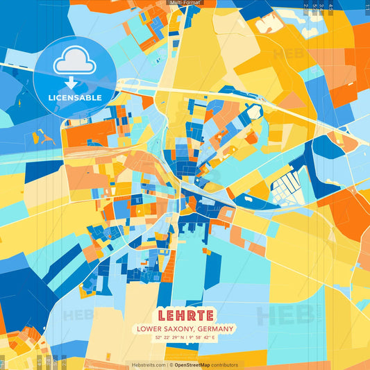 Lehrte, Lower Saxony, Germany blue and orange vector art map template