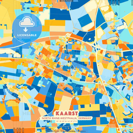 Kaarst, North Rhine-Westphalia, Germany blue and orange vector art map template