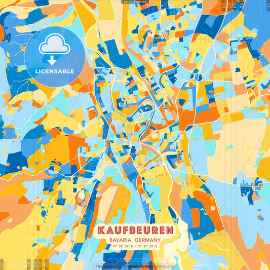 Kaufbeuren, Bavaria, Germany blue and orange vector art map template
