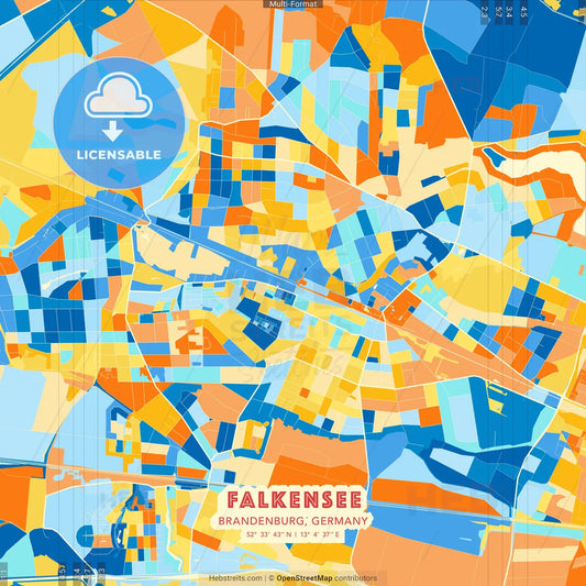 Falkensee, Brandenburg, Germany blue and orange vector art map template